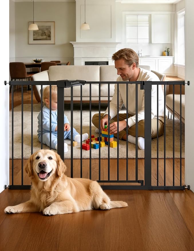 Babelio 36" Tall Baby Gate, PressGuard P7, 29-55" Auto Close Pressure Mounted Dog Gate for Doorways & Hallway, Basics Easy Walk Thru Pet Gate, Extra Wide Metal Child Gate, Black