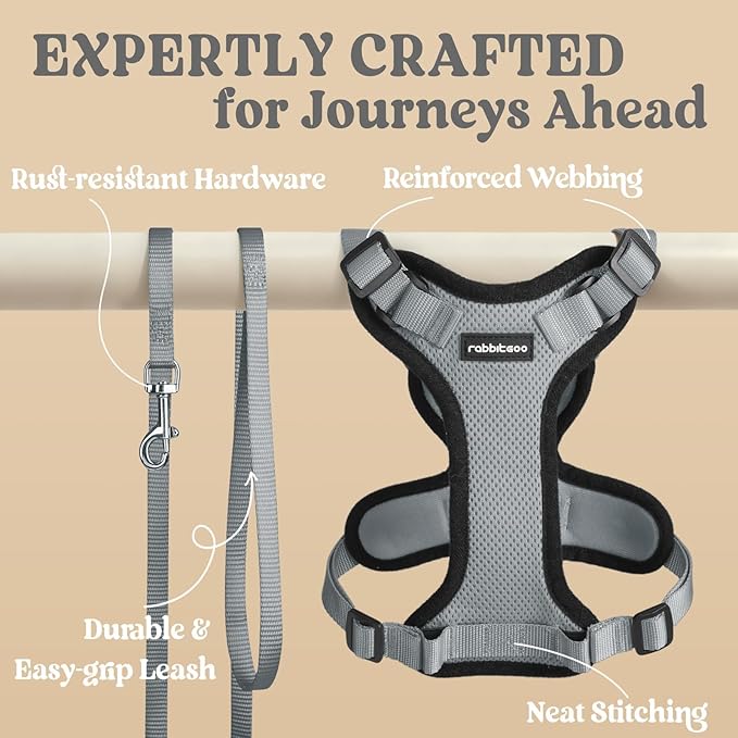 rabbitgoo Cat Harness and Leash for Walking, Escape Proof Soft Adjustable Vest Harnesses for Cats, Easy Control Breathable Reflective Strips Jacket, Grey, M