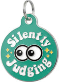 Bad Tags Personalized Dog and Cat ID Tags in 25+ Designs and 2 Sizes - 5 Lines of Custom Engraved Text - Funny Cute Personalized Pet Tags (Silently Judging - Green, Small (1 inch))