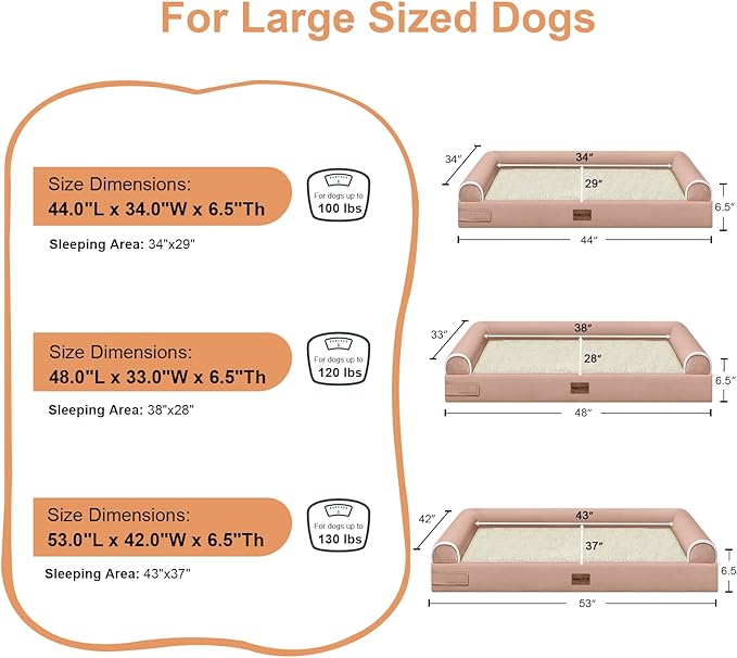 Large Dog Bed Orthopedic Washable: Jumbo Dog Bed Bolster Extra Large Dogs Egg Crate Foam Sofa Couch Waterproof Removable Cover - Pink