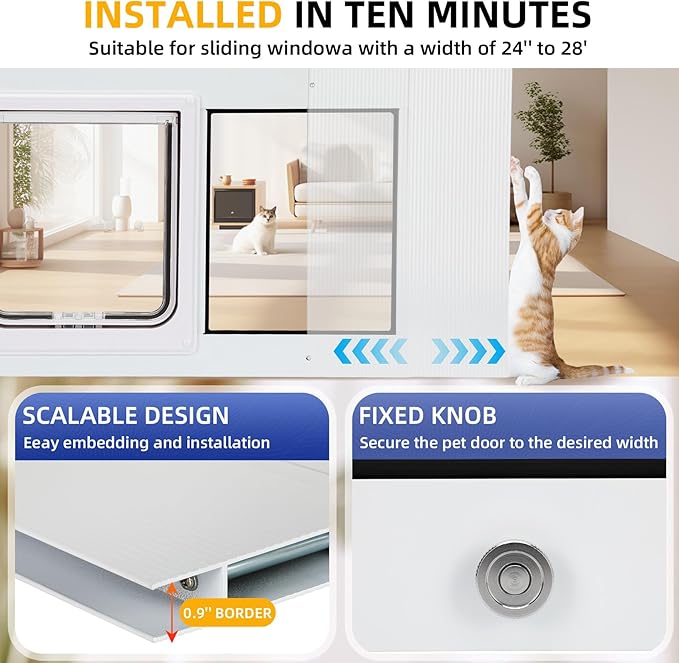 Full Size Window Pet Door for Cats & Small Dogs 31"-36" Various Sliding Windows, 4 Flexible Locking Modes, High-Definition, high-Transparency cat Door for Windows, Magnetic Reset Design