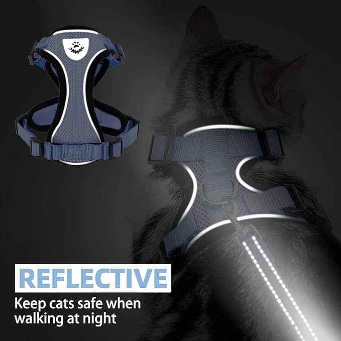 PUPTECK Cat Harness and Leash Set Escape Proof Reflective Cat Walking Harness Adjustable Soft Breathable Mesh Vest for Small Pets, Sky Blue, L