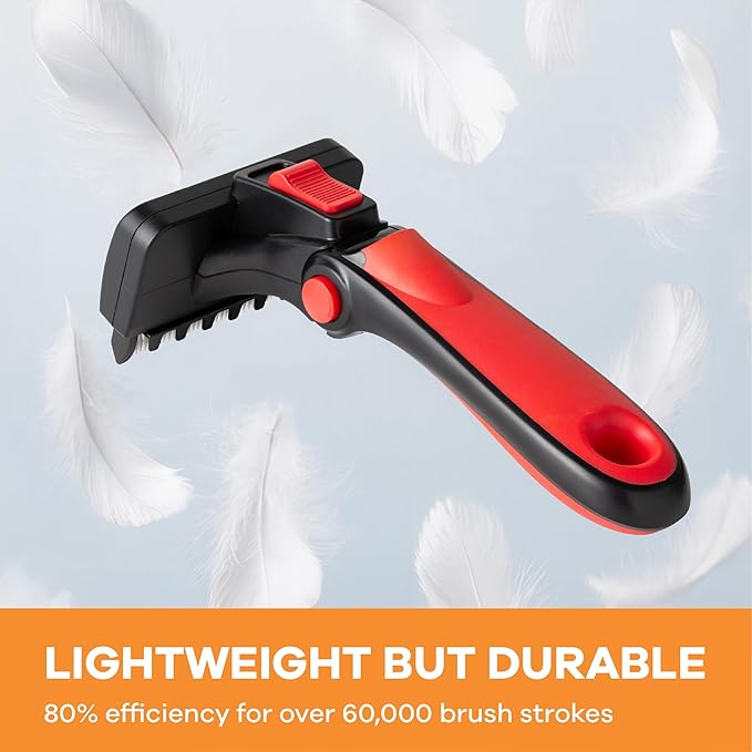 Deshedding Dog Brush for Long Hair (Medium,Red) – Gentle Deshedding Tool for Dogs & Cats – Reduces Shedding, Without damaging Topcoat. Removes Loose Fur & Dead Undercoat.