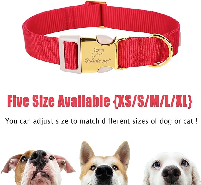 Nylon Dog Collar - Adjustable Burgundy Red Soft Webbing Dog Collars for Small Medium Large Dogs Boy Girl Puppy Collar with Safety Metal Buckle S