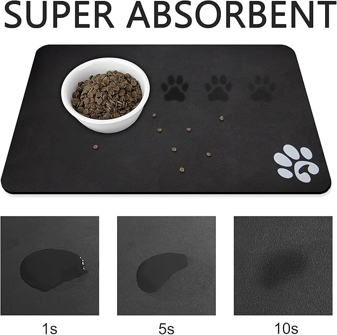 YCT Pet Food Mat for Dogs and Cats - Non-Slip Super Absorbent Feeding Bowl Mat With Footprints Logo - 24 x 16.9 Inches, Brown
