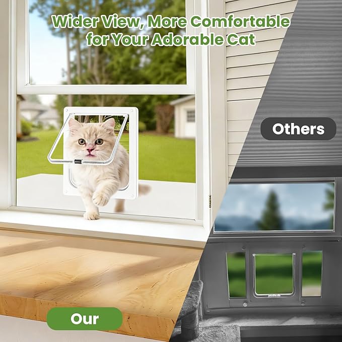 Cat Door for Window, 4 Locking Modes for Safety Cat Window Door, Fits 14"-28" Width Window, Durable Weatherproof design Cat Door, Magnetic Closure, Wider View, Pet Door With Safe & Comfortable for Cat