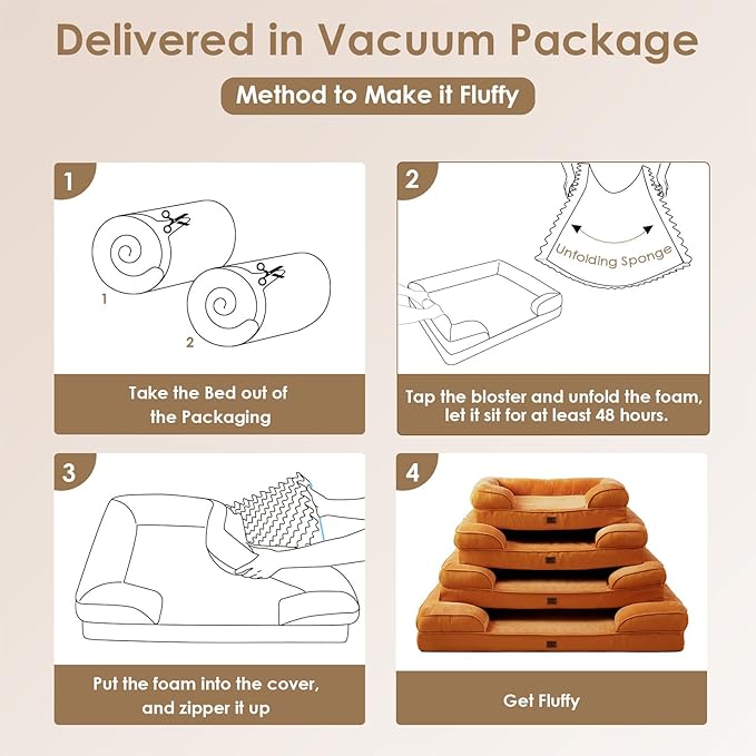 EHEYCIGA Orthopedic Dog Bed for Medium Dogs, Waterproof Memory Foam Medium Dog Beds with Sides, Non-Slip Bottom and Egg-Crate Foam Pet Couch Bed with Washable Removable Cover,Pumpkin Orange