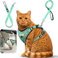 Cat Harness and Leash for Walking, Retractable Cat Harnesses and Leash Set Escape Proof, Breathable Soft Kitten Small Large Harness for Travel Training and Walking, Green, S