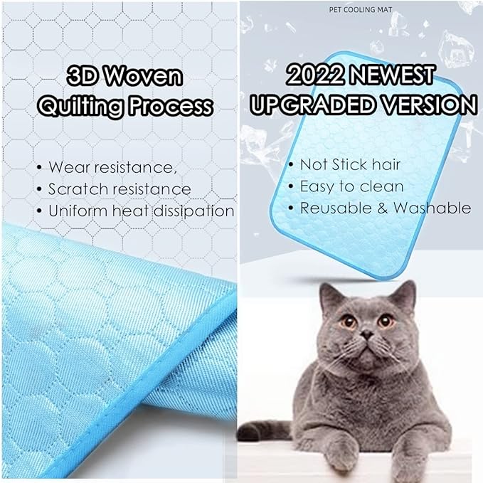 SOMOYA Dog Self Cooling Mat Pet Washable Cooling Pads Blanket Sleeping Kennel Mat,Ice Silk Sleep Mat Pad Non-Toxic Breathable Sleep Bed Beach for Large Dogs Cats (Blue, 27.5x39.4 in)