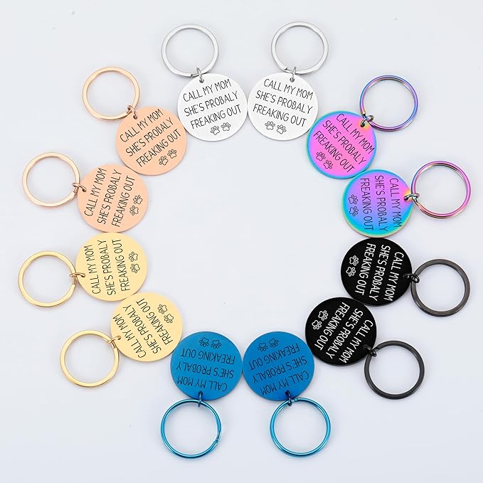 Funny Personalized Dog Tag, Customized Dog Collar with Name Tags Plate, Call My Mom! She's Probably Freaking Out,Cute Pet Tag Keychain for Dogs Cats Owner, Pet Name Tag Double Sided Engraved