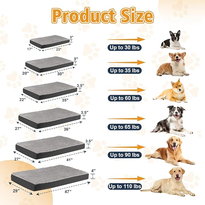 Orthopedic Dog Bed - Waterproof & Machine Washable Plush Pet Bed with Non-Slip Bottom, Soft Memory Foam Mattress for Small Dogs and Cats, 23x17 Inch, Grey
