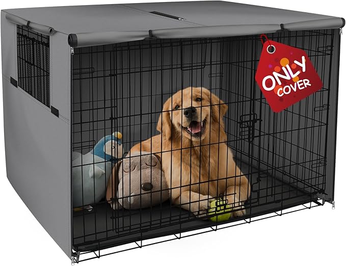 Explore Land Dog Crate Cover Heavy Duty Polyester Pet Kennel Sunshade Universal Fit for 54 inches Wire Cage (Grey)