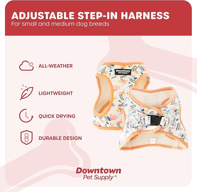 Downtown Pet Supply Step-in Dog Harness – No Pull, Adjustable Padded Mesh with Reflective Trim, Secure Buckle Strap – Comfortable & Breathable Small Dog Harness, Medium, Floral