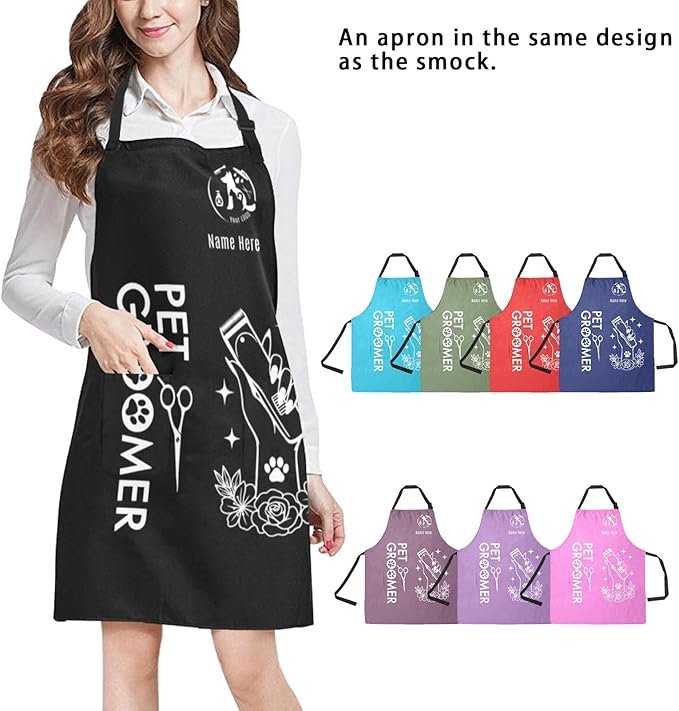 Custom Pet Grooming Jackets with Logo Text, Personalized Dog Salons Groomer Smocks, Unisex Waterproof Workwear
