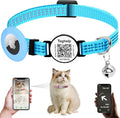 Reflective AirTag Cat Collar Breakaway, TAGHELP GPS Cat Collar with Apple Air Tag Holder, Cat Tracker Collars with Safety Elastic Band for Girl Boy Cats, Kittens and Puppies (Blue)