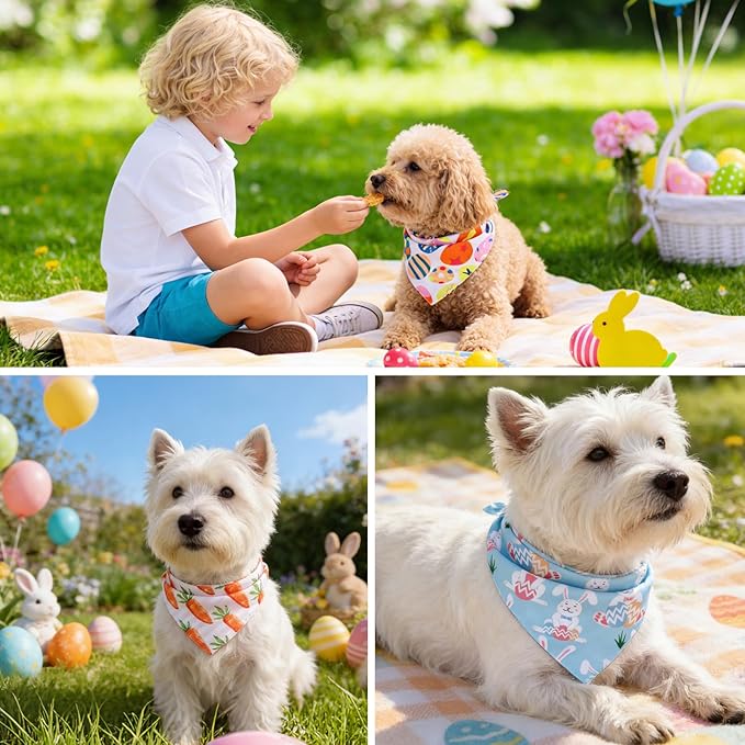 PAWCHIE Easter Dog Bandanas 4 Pack, Reversible Dog Party Triangle Scarf Bibs, Pet Holiday Costume with Adjustable Snaps, Multiple Christmas-Themed Patterns for Medium Dogs Puppy,Cats Pets,L