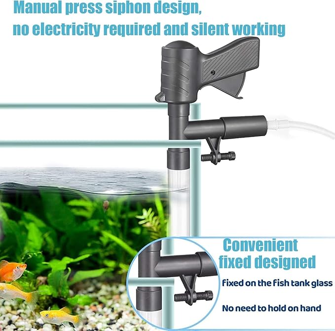 Aquarium Gravel Cleaner Siphon Fish Tank Vacuum Cleaner for Absorb Dirt Wash Sand Algae Scrapers Water Changer Gravel Washer Aquarium Thermometers Fish Net kit for Fish Tank Cleaning Gravel and Sand