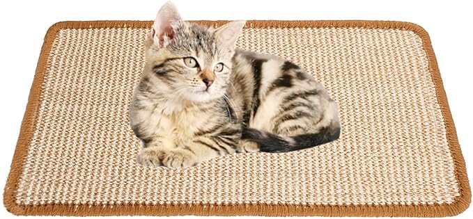 Cat Scratcher Mat,19.68 x 9.84 Inch Sisal Cat Scratching Pad Rug with Hook and Loop Sticky Cat Scratch Wall Mat Protect Carpet Sofa Floor Door