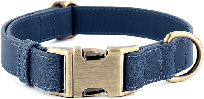 Plutus Pet Genuine Leather Dog Collar – Adjustable Pet Collar with Quick Release Metal Buckle, Soft Real Leather for Small Medium Large Dogs, Heavy Duty & Skin-Friendly (Royal Blue, L)
