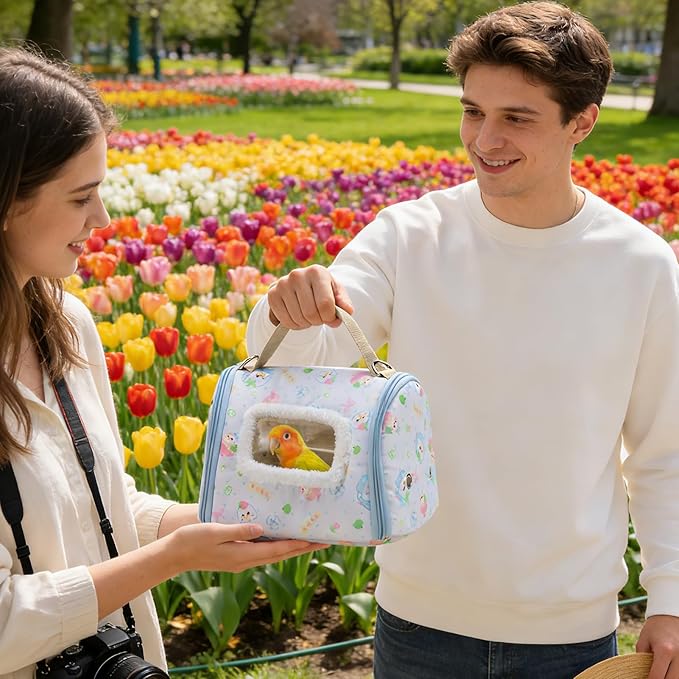 Bird Travel Carrier - 450g Lightweight Parrot Transport Box, Warm Velvet Cage with Clear Viewing Window, Safe Stainless Steel Hardware | for Parakeets, Cockatiels, Canaries, Outdoor Hiking Trips