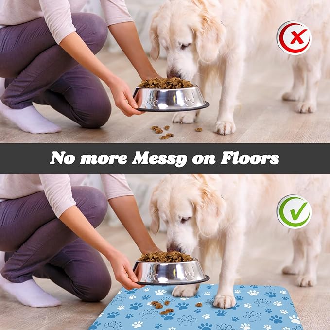 Dog Food Mat, Absorbent Water Bowl Mats Cat Pet Feeding Placemats Blue 12 * 20 inch