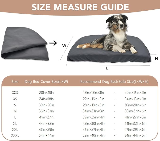 Dog Bed Cover Waterproof Replacement Machine Washable Covers for Dog Bed Heavy Duty Scratch Resistant Mattress Protector Pet Bed 47x29 Inch Grey Cover Only