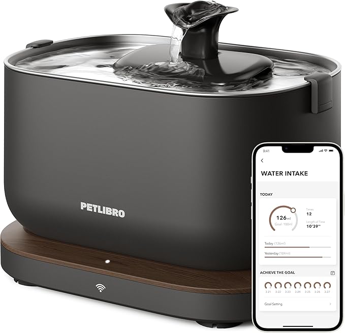 PETLIBRO Cat Water Fountain, App Monitoring Pet Fountains for Cats Indoor with Stainless Steel Tray, 2.5L/84oz Dockstream Automatic Water Dispenser for Drinking, 2.4G Wi-Fi Smart Bowl Inside