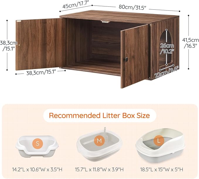 HOOBRO Cat Litter Box Enclosure, Hidden Litter Box Furniture with Side Entry, Litter Box Cabinet, Indoor Cat House, End Side Table, 31.5"L x 17.7"W x 16.3"H, for Living Room, Bathroom, Walnut WL40MW01