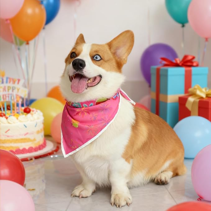 Birthday Dog Bandanas Girl,Pink Reflective Dogs Scarfs for Birthday Party Decorations Supplies for Dogs Pet Accessories,Cat Dogs Triangle Pet Scarves for Medium Dogs Outfit,M