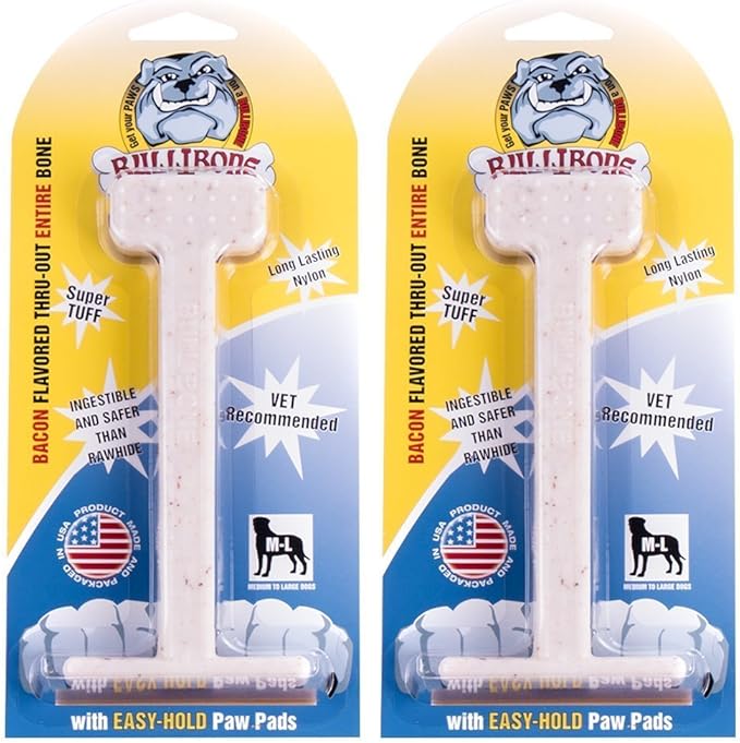 Bullibone Nylon Dog Chew Toy for Aggressive Chewers - Dental Hygiene Bone with Bacon Flavor, Durable Tough Chew Toys for Large Dogs, Indestructible Dog Bone - 2 Pack