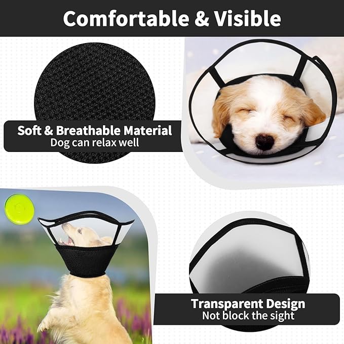 Allroaring Dog Cone Alternative, Soft Dog Cones for Large Dogs, Adjustable Doggie Recovery Cone Collar Comfy Pet Elizabethan Collars to Stop Licking for Wound Healing Care Spay Neuter, Black L