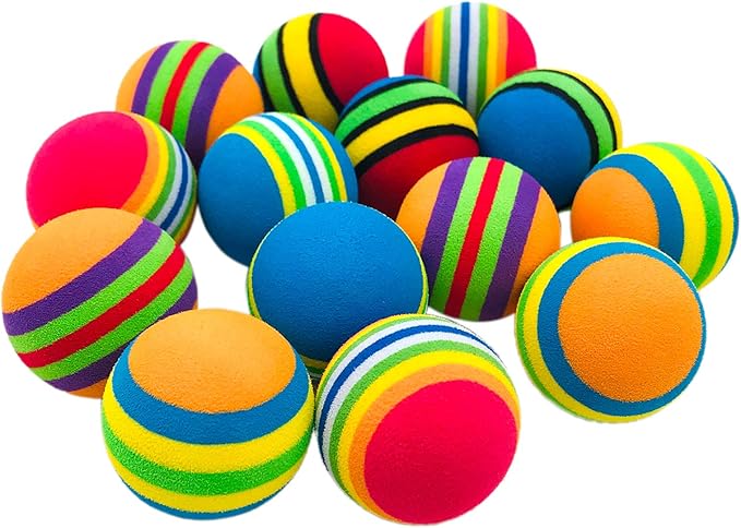 PET SHOW 15pcs 1.4" Interactive Cat Toy Balls for Indoor Cats Colorful Rainbow Soft Foam Kitten Toys Ball for Small Dogs Puppies Quiet Playing Stuff