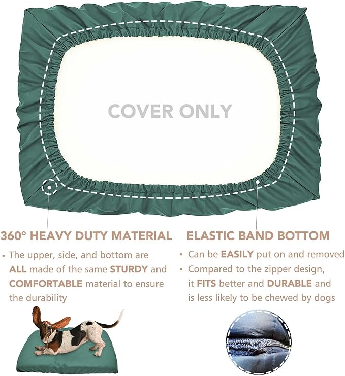 Dog Bed Cover Waterproof Replacement Machine Washable Covers for Dog Bed Heavy Duty Scratch Resistant Mattress Protector Pet Bed 30x20 Inch Dark Green Cover Only