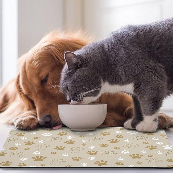 Dog Food Mat, Absorbent Water Bowl Mats Cat Pet Feeding Placemats Beige 24 * 32 inch
