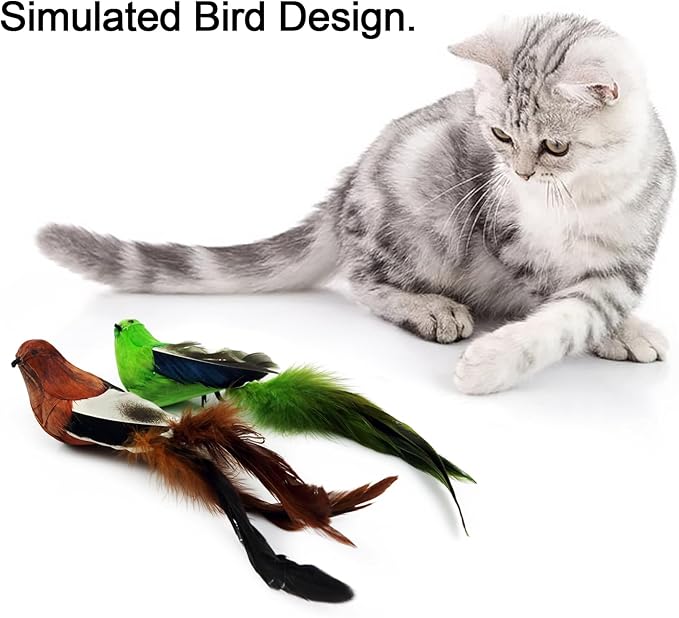 TTcat 2 Pcs Real Feather Cat Bird Toys Realistic Simulation Bird Cat Toys with Bells for Indoor Cats Kittens.