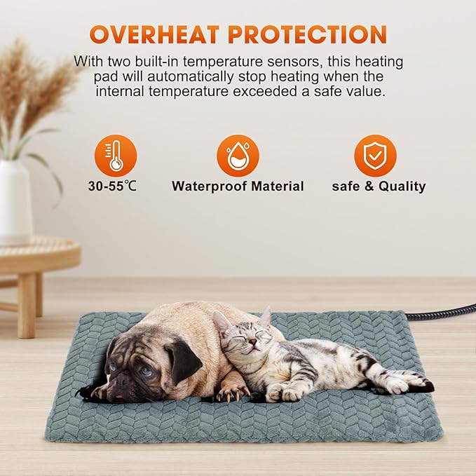 GASUR Extra Large Heated Cat Bed for Large Dogs, Waterproof Cat Heating Pad with Timer Temperature Adjustable, Indoor Electric Pet Heated Pad for Cats Dogs, Anti-bite Dog Heated Pad, 47''x28'', XLarge