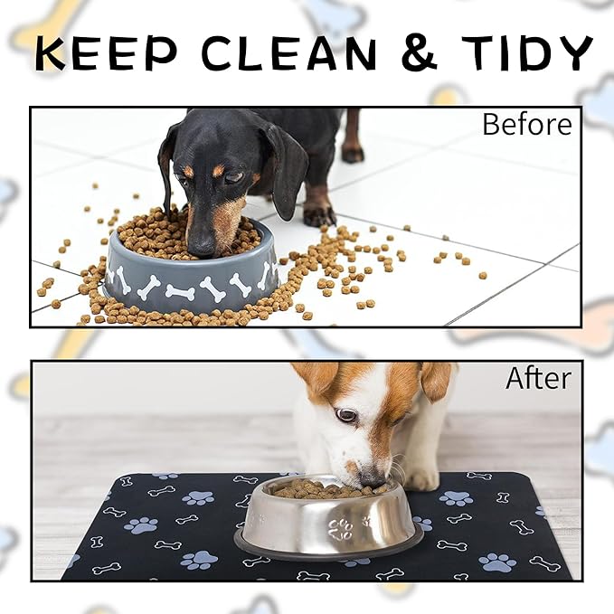 Pet Cat Dog Food Mat Non Slip Mat for Dog Water Bowl Mat Quick Dry Absorbent Cat Feeding Mat, 24 * 16.9 in, Light Grey