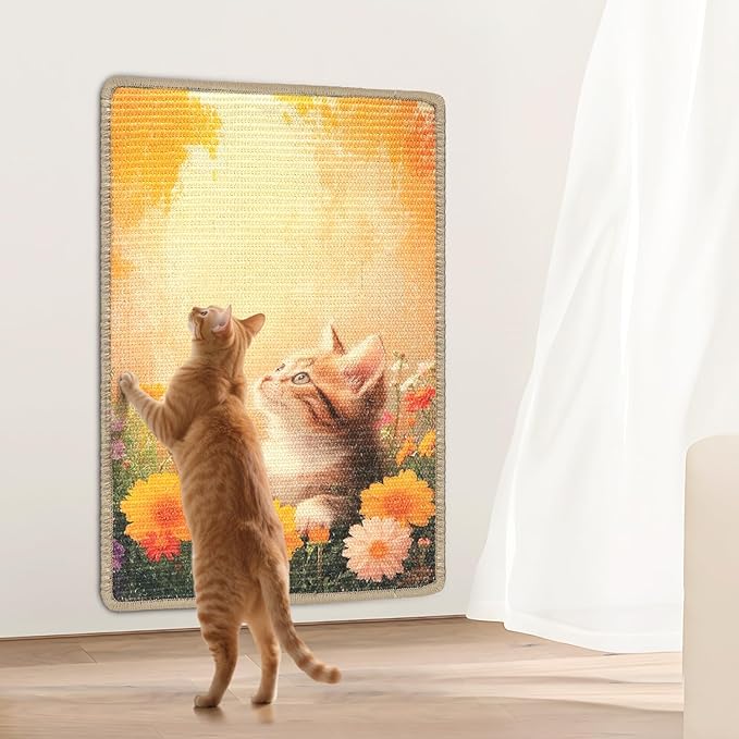 Cat Scratching Mat, 23.6 x 15.7'' Large Sisal Cat Scratch Pad with Non-Slip Backing, Cat Scratcher Mat for Floor, Wall, Sofa & Furniture Protection(OrangeWarm)