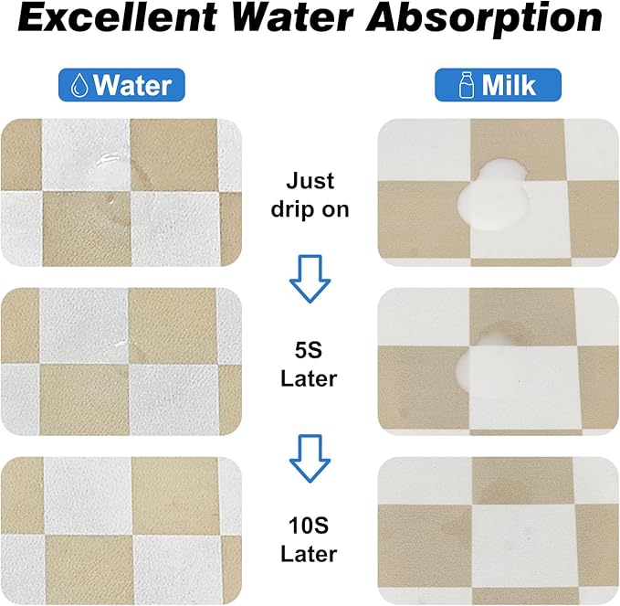Checkered Dog Food Mat, Absorbent Leak-Proof Pet Feeding Mat, Quick Dry Cat Food Mat for Messy Drinkers 12" x 20" Khaki