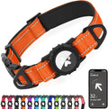 Joytale Airtag Dog Collar, Reflective Pet Collar with Waterproof AirTag Holder, Dual D-Rings, Soft Padded Adjustable for Large Dogs, Orange, L