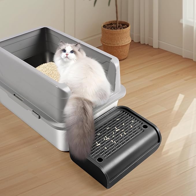 Cat Litter Box Step, Cat Litter Ramp Mat with Filter Function for Self-Cleaning Litter Box, Easy to Clean, Cats Pedal Step Stool Ideal for Kitten & Elderly Cats (Black)