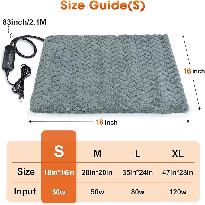 GASUR Heated Cat Bed, Waterproof Cat Heating Pad with Timer Temperature Adjustable, Indoor Heated Electric Pet Bed for Cats Dogs, Auto Power-Off, Anti-bite Pet Heated Pad, 18''x16'', Small