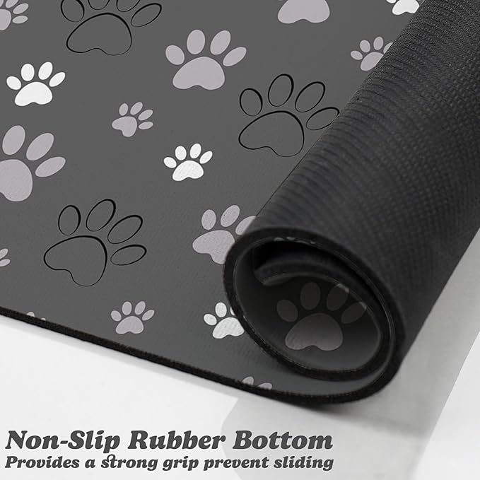 Dog Food Mat, Absorbent Water Bowl Mats Cat Pet Feeding Placemats Dark Gray 16 * 24 inch