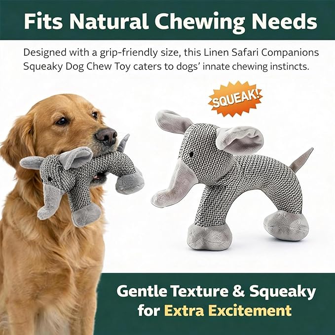Linen Safari Companions, Squeaky Dog Chew Animals, with Durable Linen Material, Durable and Resistant to Chewing, for Relieve Dog's Boredom (Dog+Elephant+Monkey)