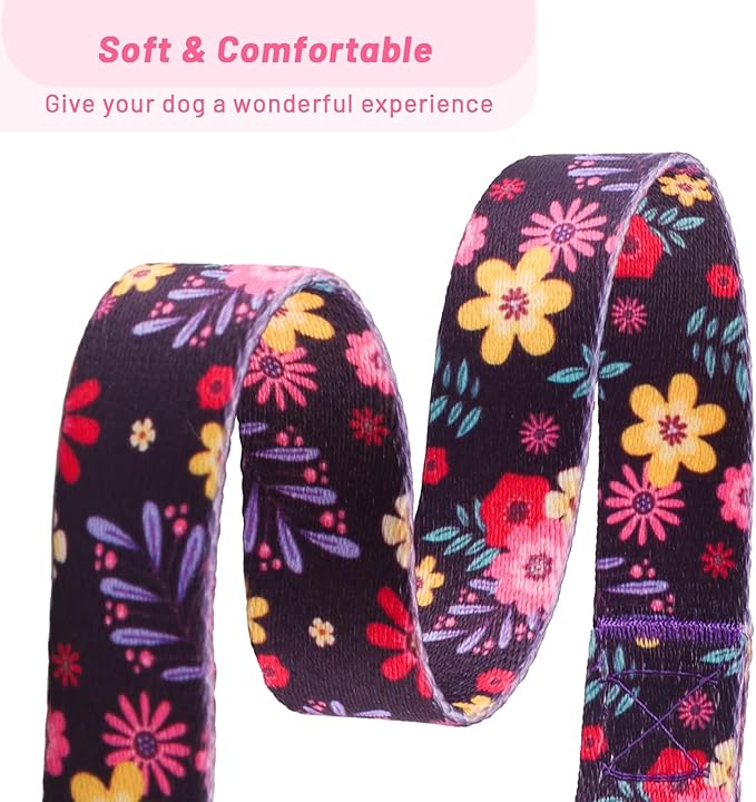 QQPETS Adjustable Soft Dog Collar: Print Flower Pink Multicolor Cute Patterns for XS Small Medium Large Pet Girl Boy Puppy Walking Running Training (XS, Elegant Purple)