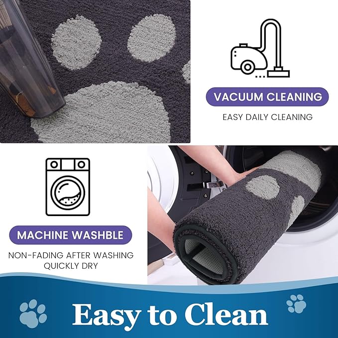 Buganda Dog Door Mat for Muddy Paws, Absorbent Dirt Trapper Washable Indoor Doormats, Non Slip Low-Profile Mud Mat for Dogs, Front Entrance Doormat for Inside Floor (47x20 Inches, Dark Grey)