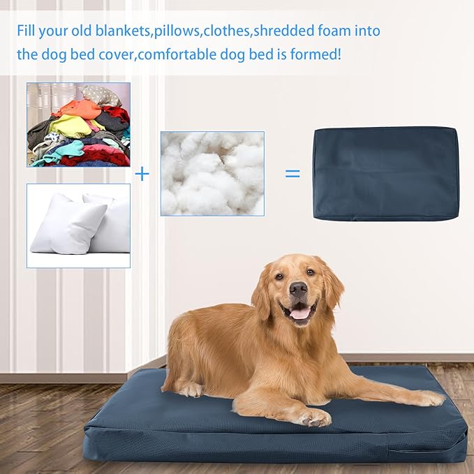 Waterproof Dog Bed Cover Replacement for 48 Inch Wire Crates, Heavy Duty Oxford Fabric Pet Bed Sleeve with Zipper, Washable & Durable Mattress Protector for Puppy, 46" L x 29" W x 4" H (Cover Only)