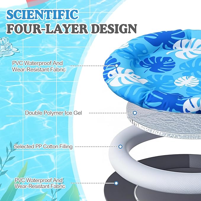Pet Cooling Mat for Cats and Small Dogs, 20.1'' x 20.1'' Thickened Round Blue Pad Anti-Grab Internal Gel Without Water Filling, Lightweight, Washable, Playmat for Indoor/Outdoor