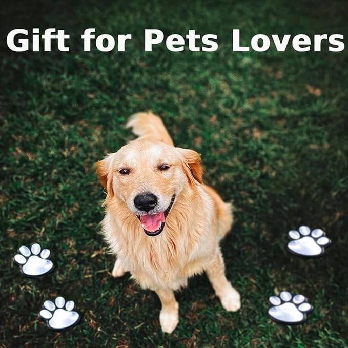 Paw Print Solar Lights - Outdoor Garden Decoration Waterproof, Cat Dog Animal Set (4), Pet Cemetery, Grave Memorial, Gifts for Pet Lovers (Warm White)
