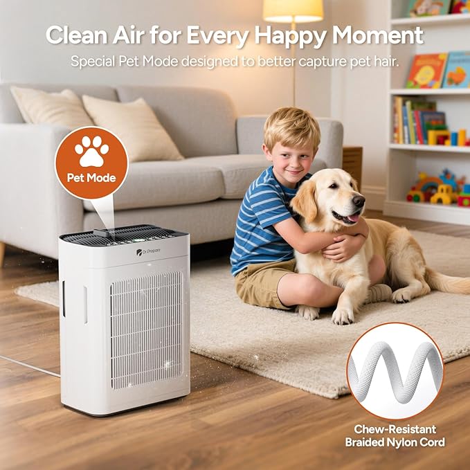 Dr.Prepare Air Purifier for Home Bedroom Large Room Up to 3,000 ft², HEPA Air Cleaner with Dual-Sided Washable Pre-Filter, 20dB Sleep Mode & Fragrance, AQI Display,Auto & Pet Mode for Smoke Odors
